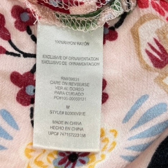 Democracy Floral Tunic Top Women Medium Boho Bohemian Pink Bell Sleeve - Picture 8 of 8